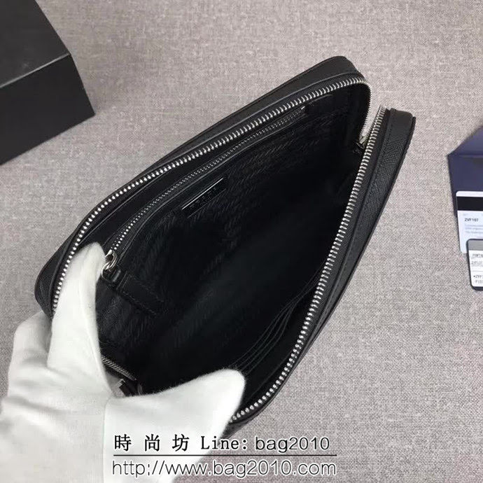 PRADA普拉達 專櫃同步 最新款式 頂級原單十字紋牛皮 男士手包 2VF017 DD1974